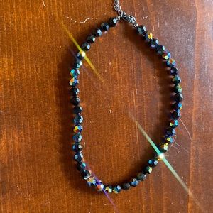 Black glass Aurora borealis bead necklace